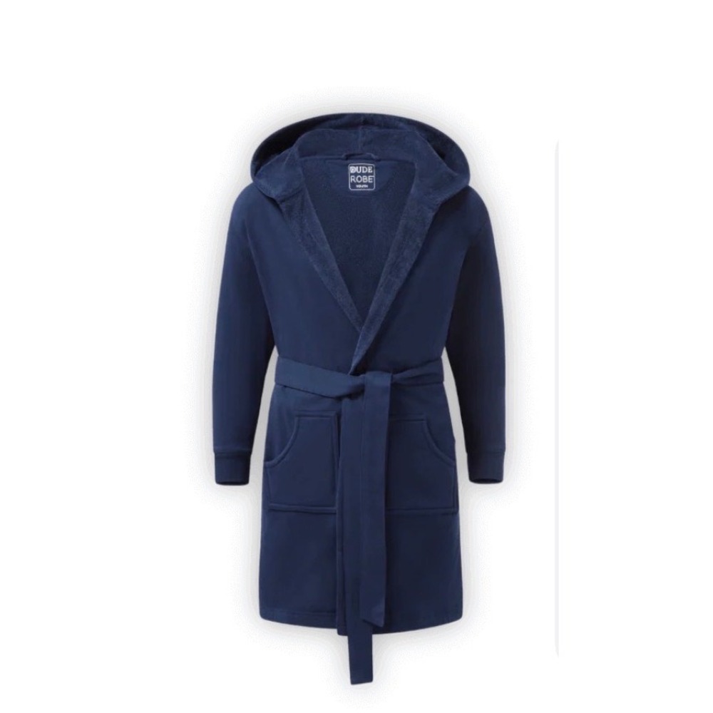 Dude Robe Mens Luxury Hooded Bathrobe Navy Blue‎ Cotton Jersey L/XL Loungewear